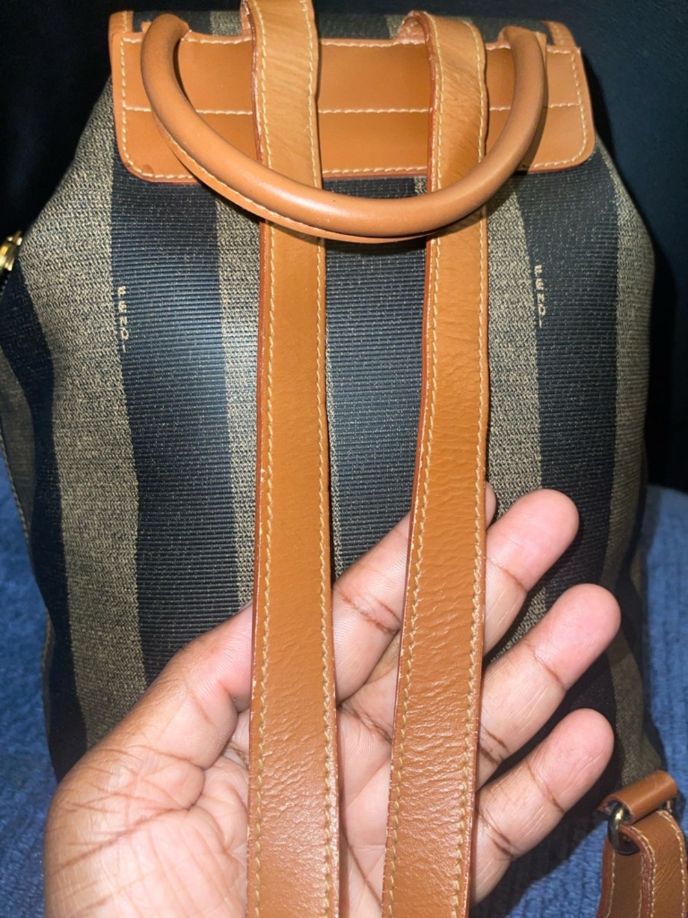 Fendi Vintage Pecan Striped Pequin Coated Canvas Small Backpack - Picture 10 of 17